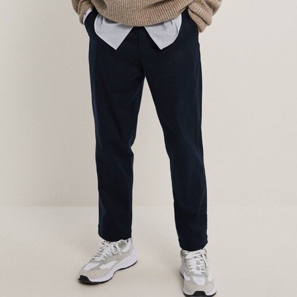 Zara mens Drawstring Carrot Fit Trouser Pant size 30 US (38 EU) Navy Chino 30x26 - Picture 1 of 7